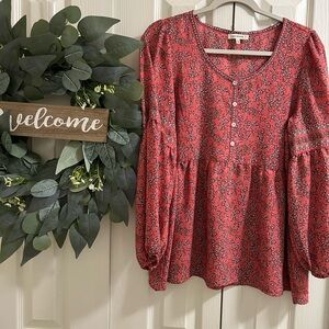 Max Studio Red Floral Blouse